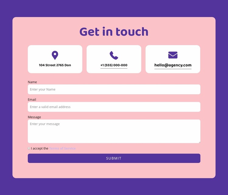 Contact form and grid repeater Website Mockup
