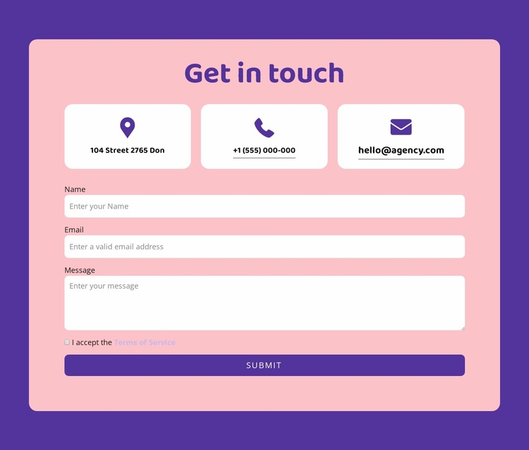 Contact form and grid repeater Landing Page