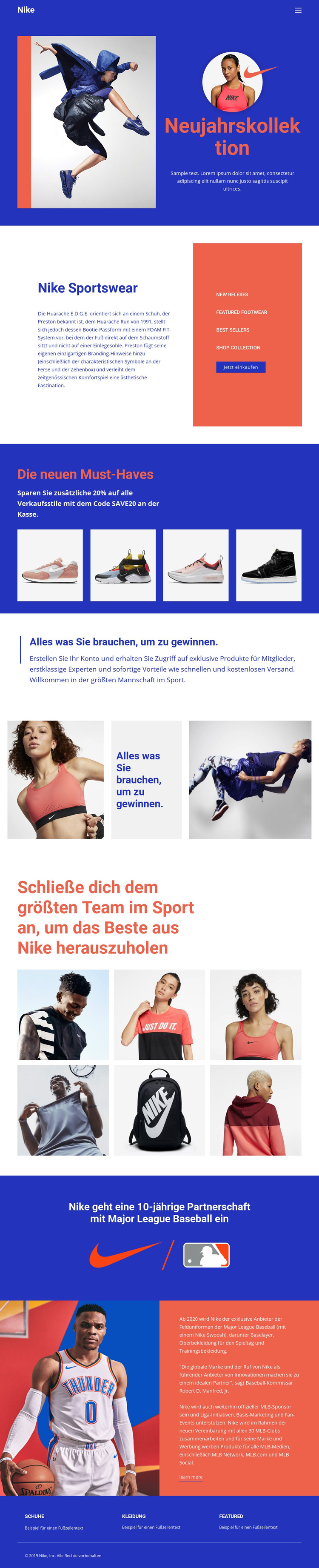 Nike Sportbekleidung Website-Vorlage