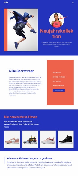 Nike Sportbekleidung - Moderne Landingpage