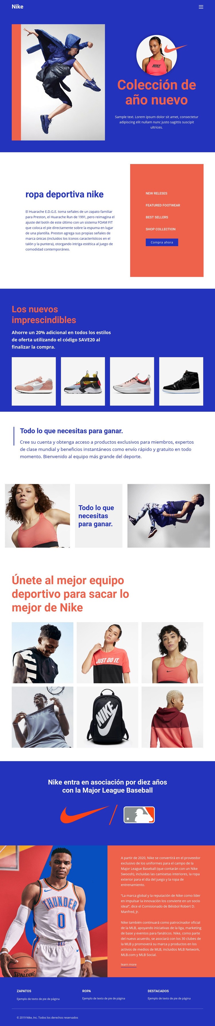 Nike ropa deportiva Maqueta de sitio web