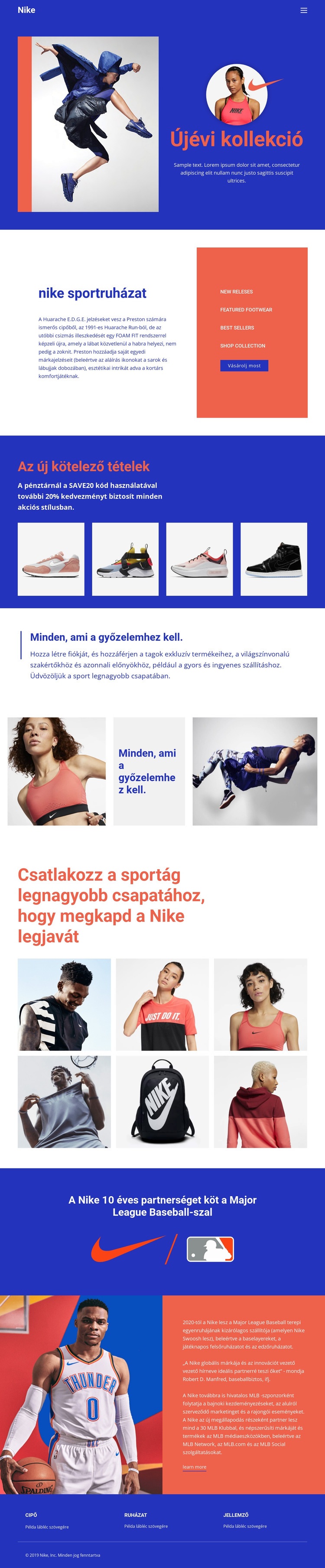 Nike sportruházat CSS sablon