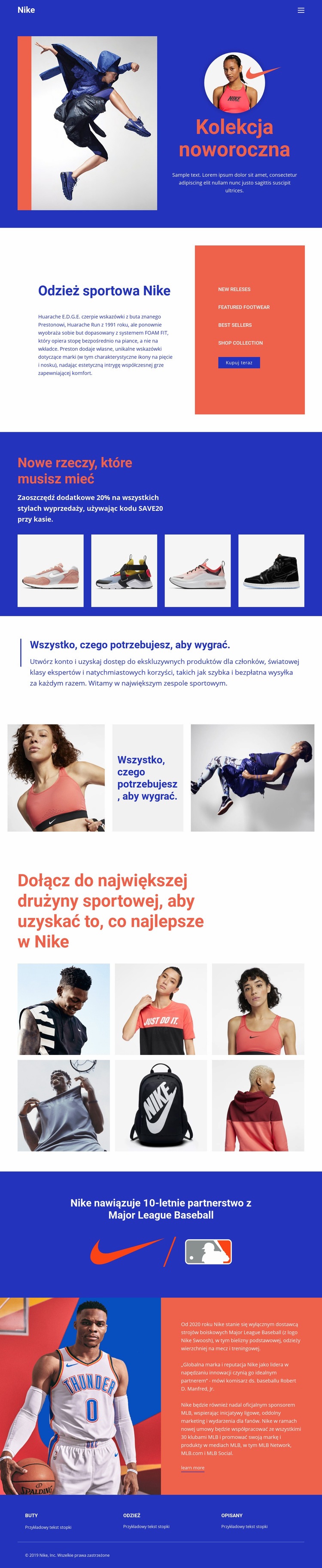 Odzież sportowa Nike Szablony do tworzenia witryn internetowych