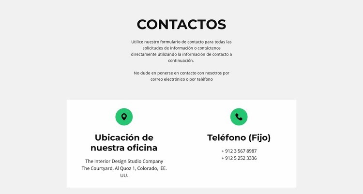 Detalles del contacto Página de destino