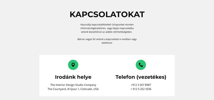 Elérhetőségi adatok Weboldal tervezés