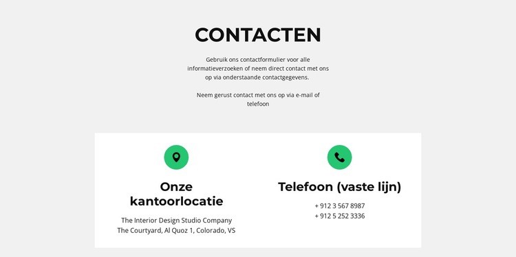 Contact detail Website mockup