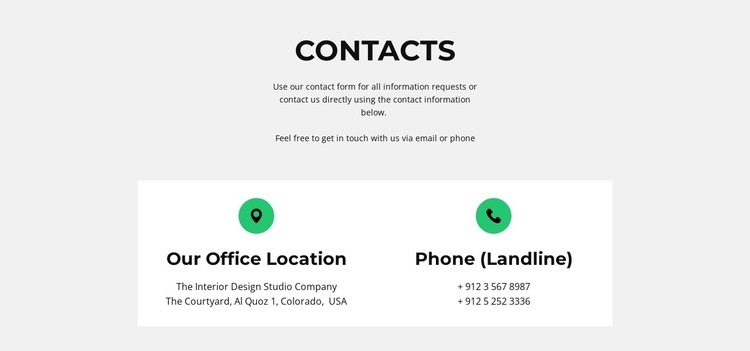 Contact detail Squarespace Template Alternative