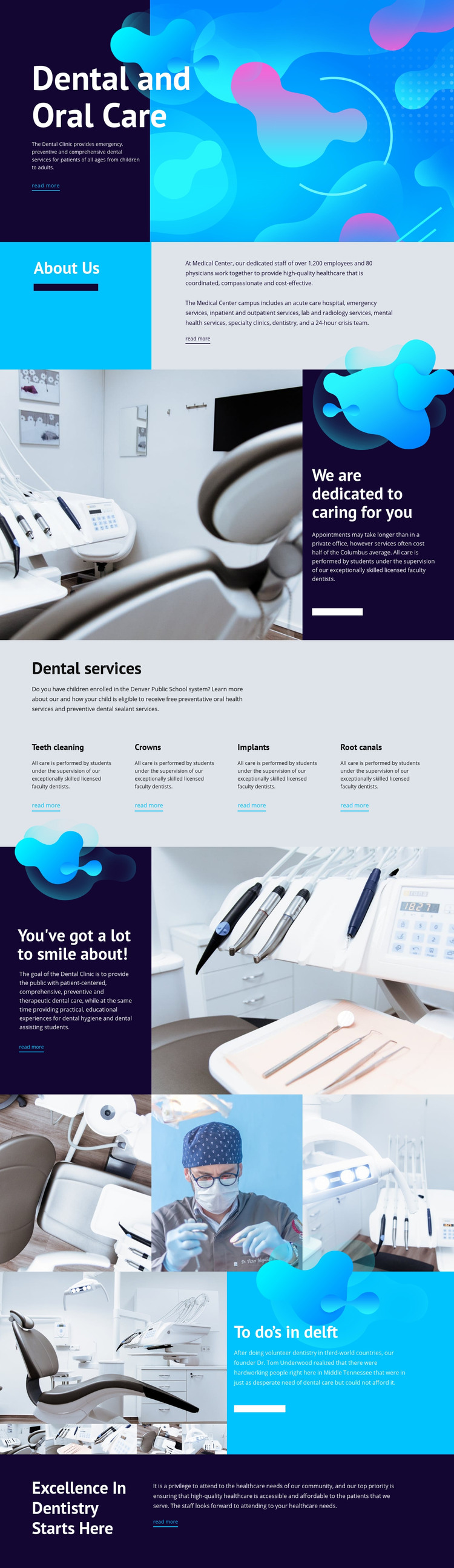 Oral care and dental medicine Homepage Design