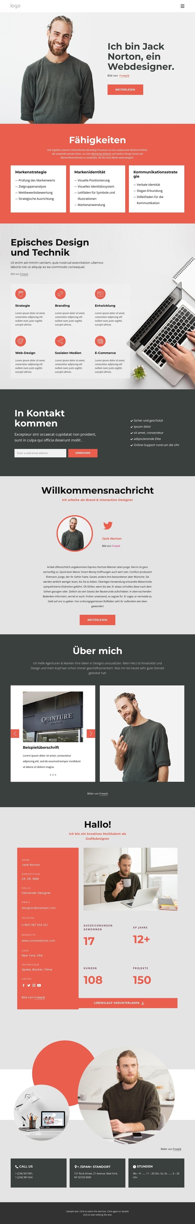 Persönliche Website des Freiberuflers Landing Page