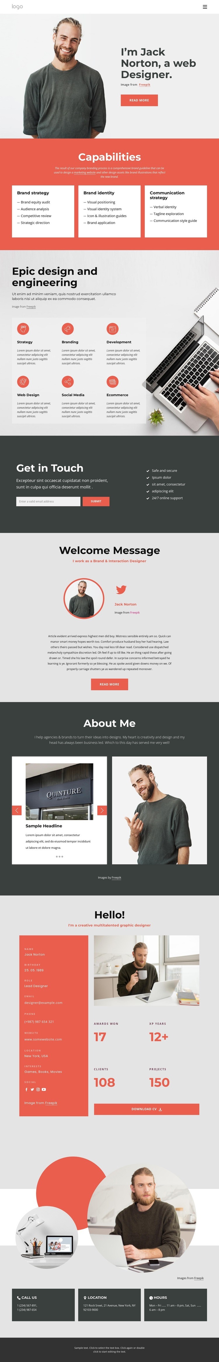 Freelancer personal website Elementor Template Alternative