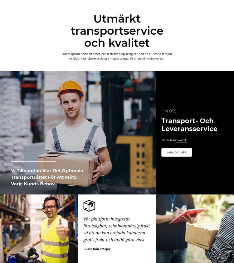 Utmärkt transportservice Webbplats mall