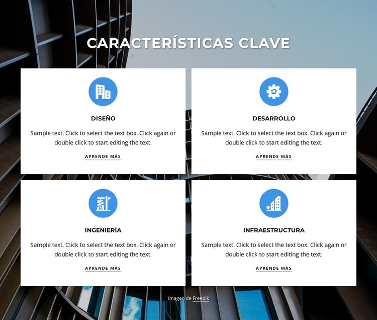 4 celdas con iconos y textos Plantilla HTML