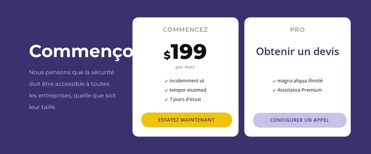 Conception de blocs de prix créatifs Modèle de site Web