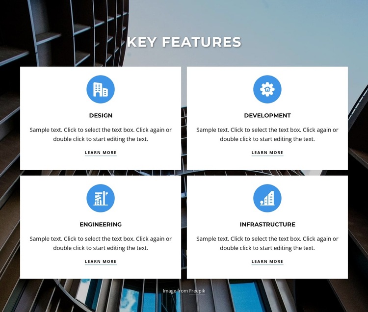 4 Cells with icons and texts HTML5 Template
