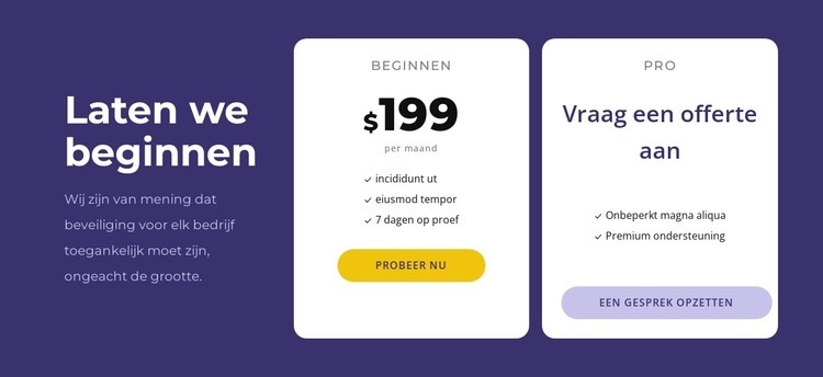 Creatief prijsblokontwerp Website Builder-sjablonen