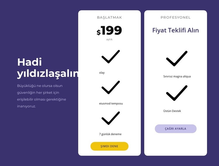 Yaratıcı fiyatlandırma bloğu tasarımı Şablon