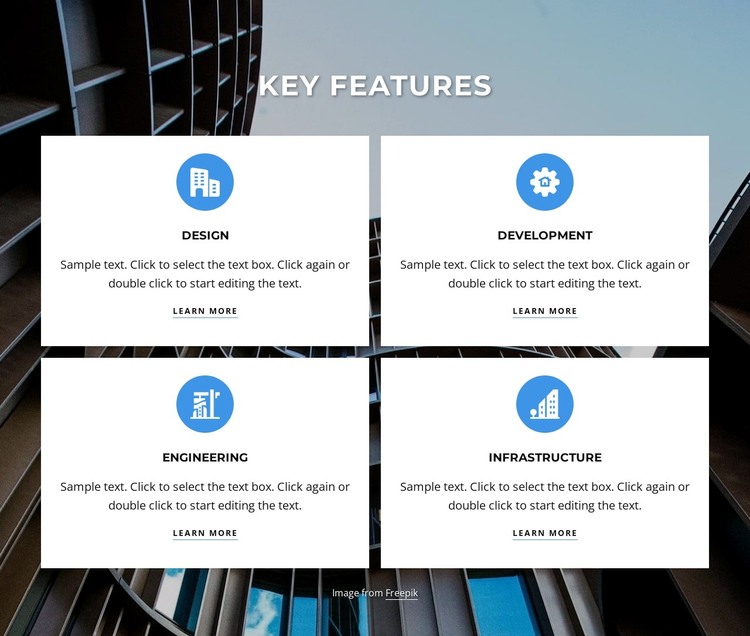 4 Cells with icons and texts WordPress Theme