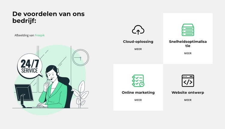 24/7 klantenondersteuning Website mockup