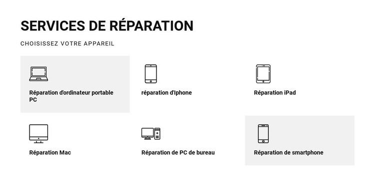 Services de réparation Modèles de constructeur de sites Web