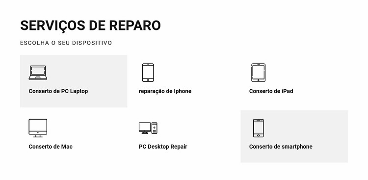 Serviços de conserto Maquete do site