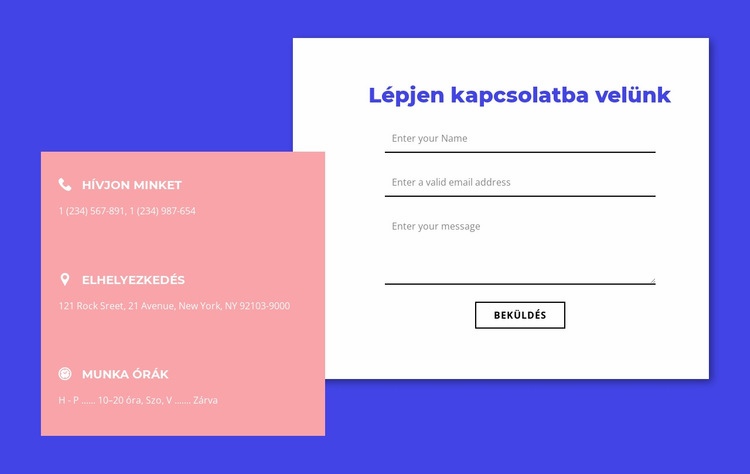 Kapcsolatfelvételi űrlap átfedő elemmel CSS sablon