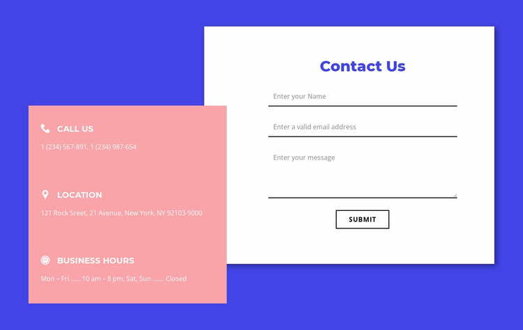 Contact form with overlapping element Website Mockup