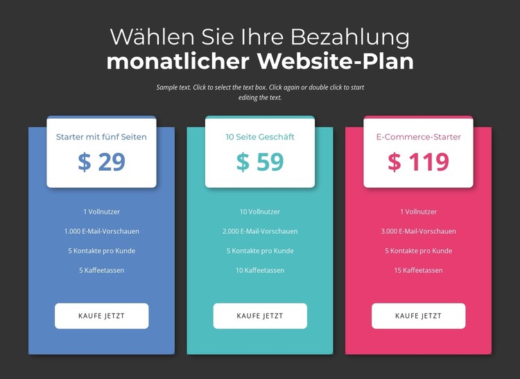 Wählen Sie Ihren Tarif mit monatlicher Zahlung CSS-Vorlage