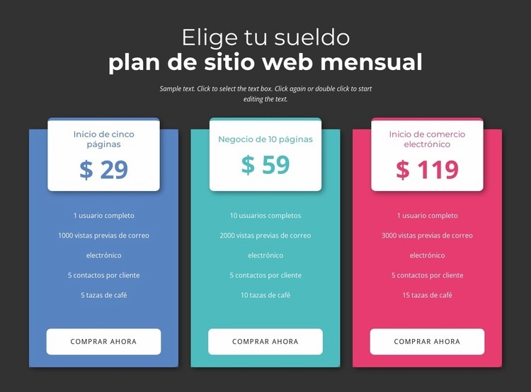 Elige tu plan de pago mensual Creador de sitios web HTML
