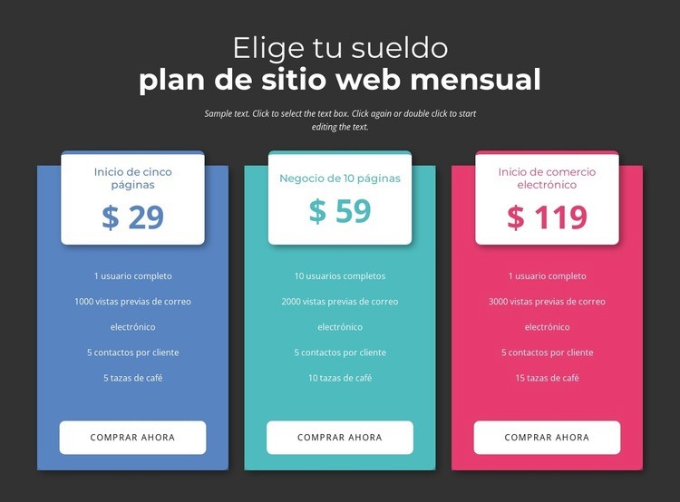 Elige tu plan de pago mensual Diseño de páginas web