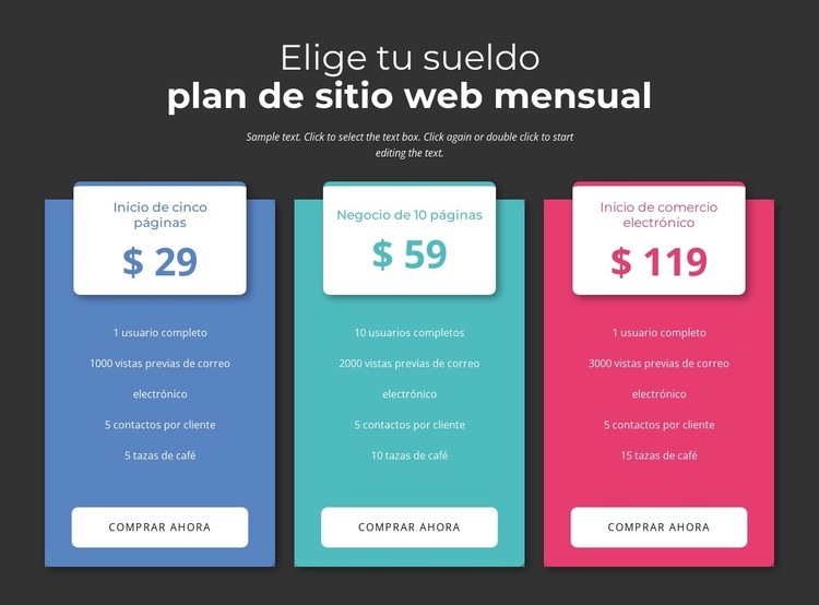 Elige tu plan de pago mensual Maqueta de sitio web