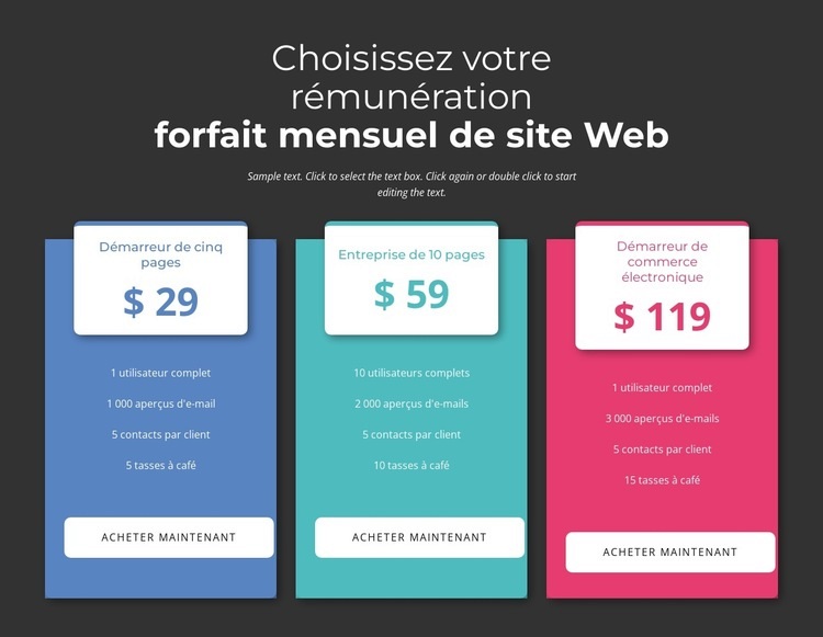 Choisissez votre plan de paiement mensuel Créateur de site Web HTML