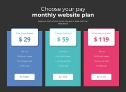 Choose Your Pay Montly Plan - Simple Homepage Design
