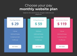 Choose Your Pay Montly Plan - HTML Website Layout