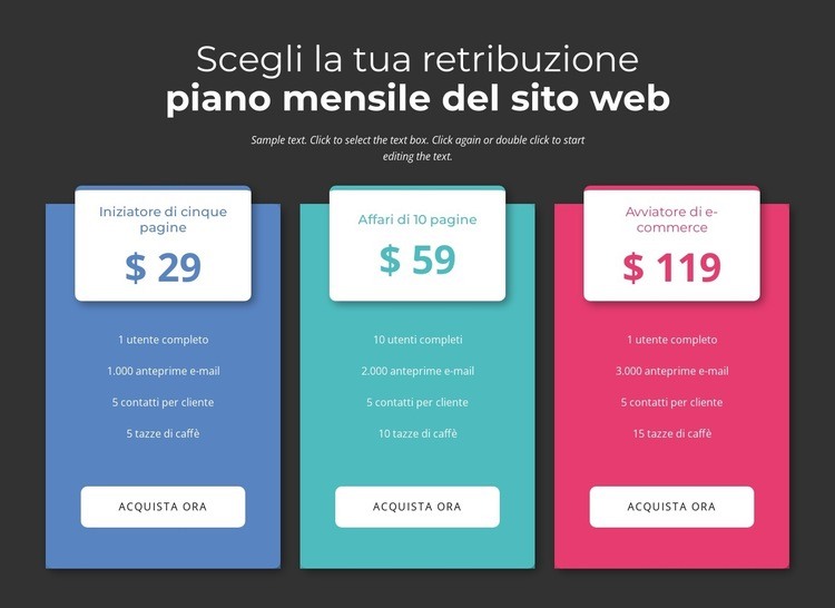 Scegli il tuo piano mensile di pagamento Modelli di Website Builder