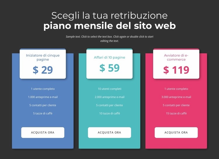 Scegli il tuo piano mensile di pagamento Progettazione di siti web