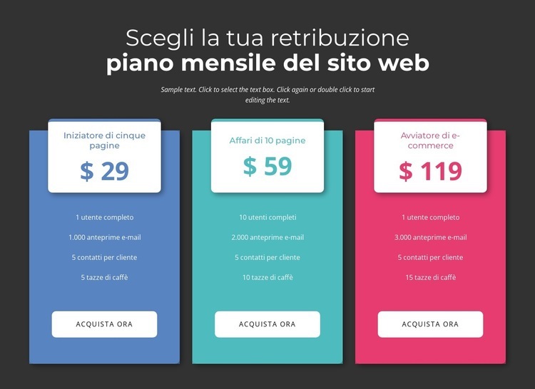 Scegli il tuo piano mensile di pagamento Modello HTML5