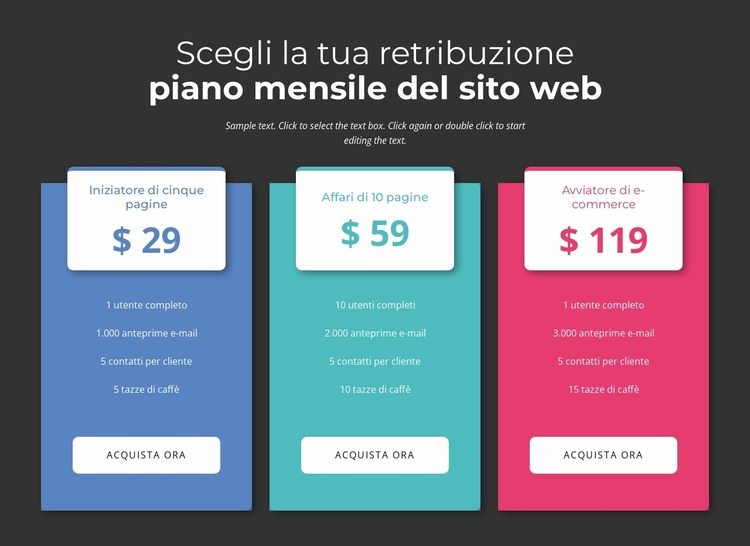 Scegli il tuo piano mensile di pagamento Modello Joomla