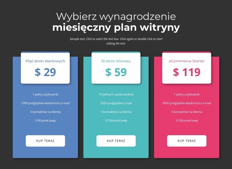 Wybierz swój abonament miesięczny Makieta strony internetowej