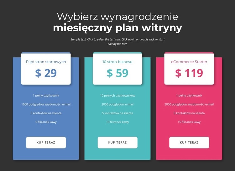 Wybierz swój abonament miesięczny Projekt strony internetowej