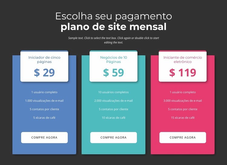 Escolha seu plano de pagamento mensal Construtor de sites HTML