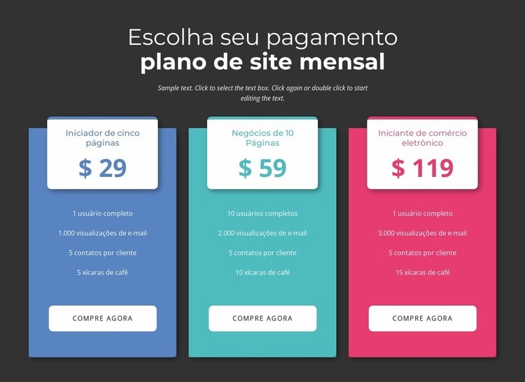 Escolha seu plano de pagamento mensal Modelos de construtor de sites