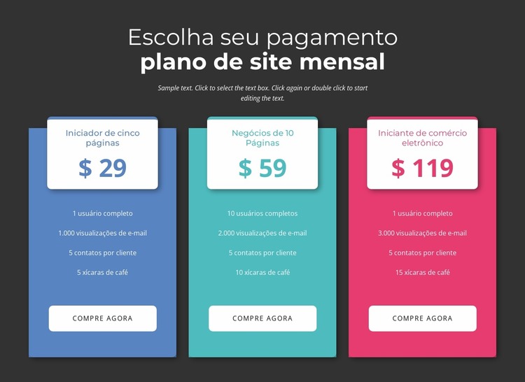 Escolha seu plano de pagamento mensal Template Joomla