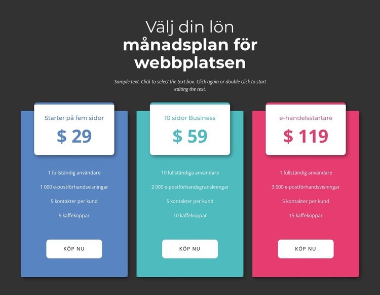 Välj din månatliga löneplan CSS -mall