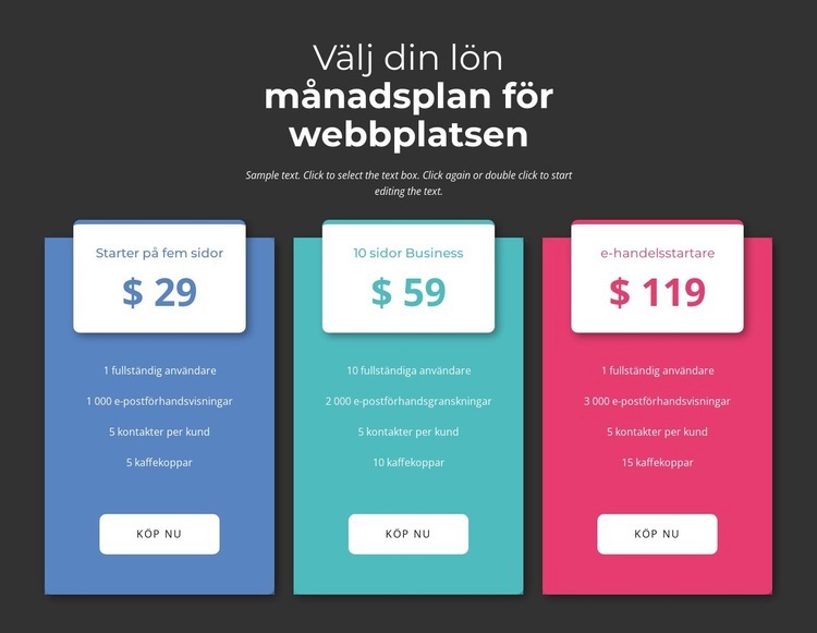 Välj din månatliga löneplan HTML-mall