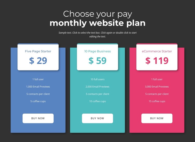 Choose your pay montly plan Web Design