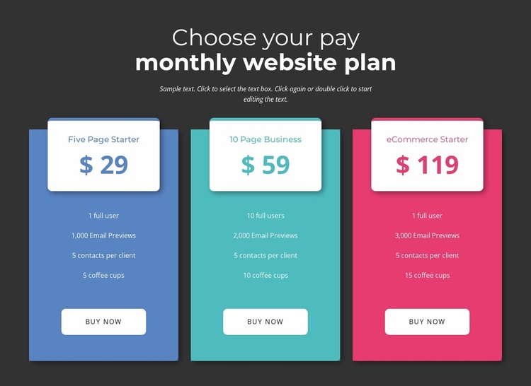 Choose your pay montly plan eCommerce Template