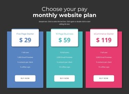 Choose Your Pay Montly Plan Responsive Design