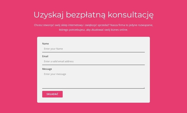 Uzyskaj bezpłatną konsultację Kreator witryn internetowych HTML