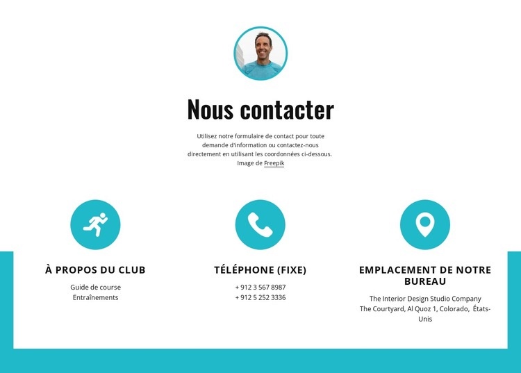 Contacts avec de grandes icônes Maquette de site Web