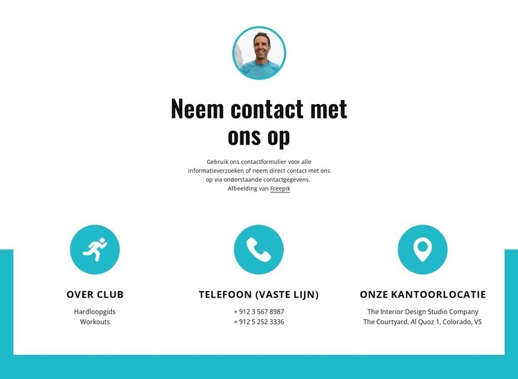 Contacten met grote pictogrammen Website Builder-sjablonen